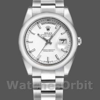 Unisex's Rolex Day-Date 36mm Unisex-118209-White Gold-Oyster Bracelet-White Dial White<br />