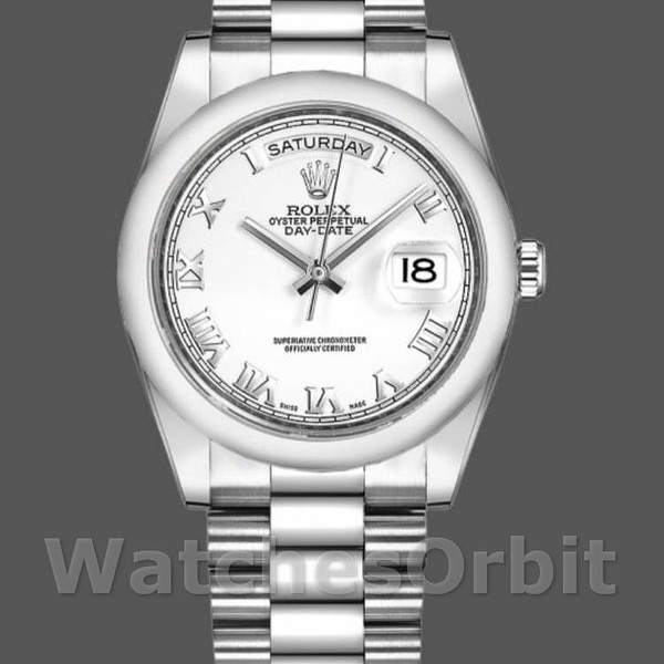 Unisexs Rolex Day-Date 36mm Unisex-118209-White Gold-White Dial White<br /> Replica Image