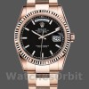 Unisexs Rolex Day-Date 36mm Unisex-118235-Black Dial-Fluted Bezel Black Replica Image