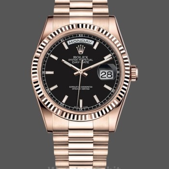 Unisex's Rolex Day-Date 36mm Unisex-118235-Black Dial-Rose Gold Black