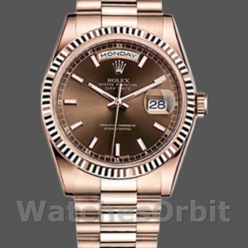 Unisex's Rolex Day-Date 36mm Unisex-118235-Everose Gold-Chocolate Dial Chocolate