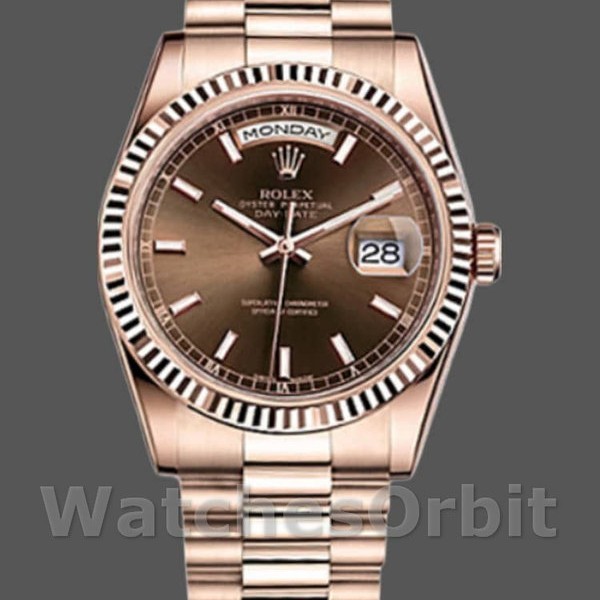 Unisexs Rolex Day-Date 36mm Unisex-118235-Everose Gold-Chocolate Dial Chocolate Replica Image