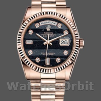 Unisex's Rolex Day-Date 36mm Unisex-118235-Everose Gold-Diamond Ferrite Dial Black