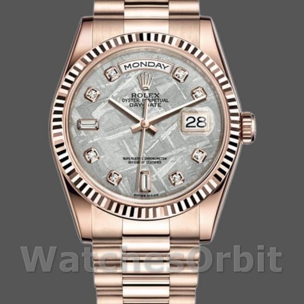 Unisexs Rolex Day-Date 36mm Unisex-118235-Everose Gold-Meteorite Diamond Dial Meteorite Replica Image