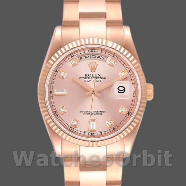 Womens Rolex Day-Date 36mm Womens-118235-Everose Gold-Pink Diamond Dial Pink Replica Image