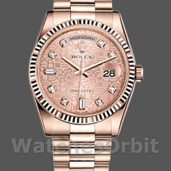 Womens Rolex Day-Date 36mm Womens-118235-Everose Gold-Pink Jubilee Dial Pink Jubilee Replica Image