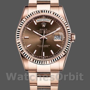 Unisex's Rolex Day-Date 36mm Unisex-118235-Fluted Bezel-Chocolate Dial Chocolate