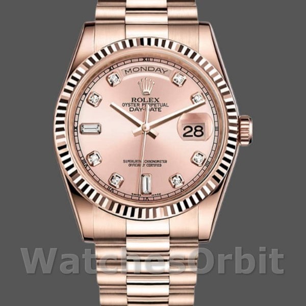 Womens Rolex Day-Date 36mm Womens-118235-Pink Diamond Dial Pink Replica Image