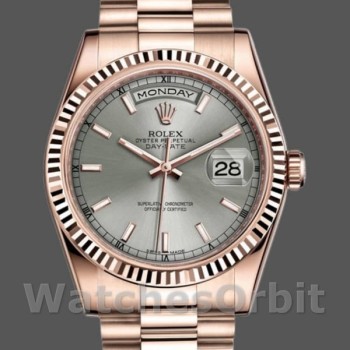 Unisex's Rolex Day-Date 36mm Unisex-118235-Rhodium Grey Dial-Rose Gold Rhodium Grey