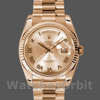Unisex's Rolex Day-Date 36mm Unisex-118235-Rose Champagne-Roman Dial Champagne