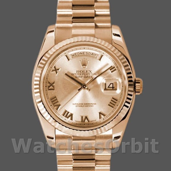 Unisexs Rolex Day-Date 36mm Unisex-118235-Rose Champagne-Roman Dial Champagne Replica Image