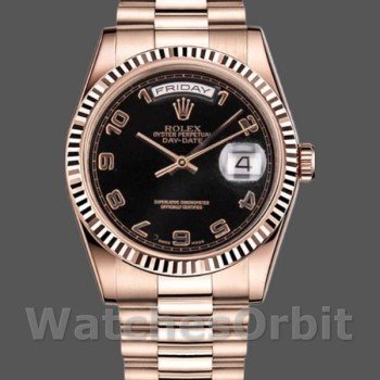 Unisex's Rolex Day-Date 36mm Unisex-118235-Rose Gold-Black Arabic Dial Black