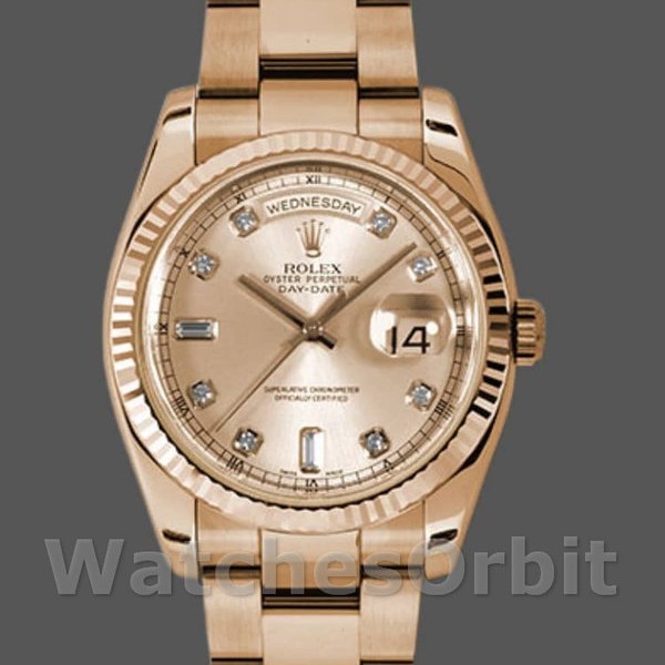 Unisexs Rolex Day-Date 36mm Unisex-118235-Rose Gold-Champagne Diamond Dial Champagne Replica Image