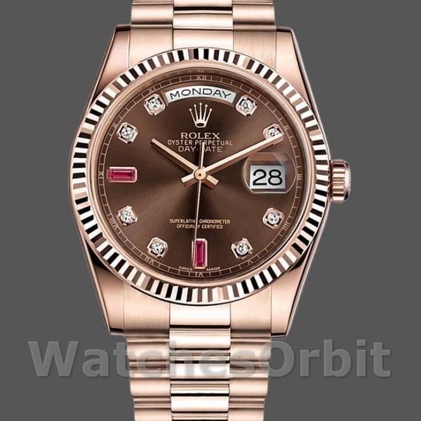 Unisexs Rolex Day-Date 36mm Unisex-118235-Rose Gold-Chocolate Brown Dial Chocolate Replica Image
