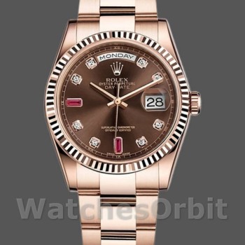 Unisex's Rolex Day-Date 36mm Unisex-118235-Rose Gold-Chocolate Diamond Dial Chocolate