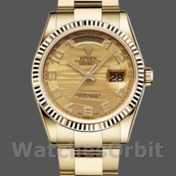 Unisex's Rolex Day-Date 36mm Unisex-118238-Arabic Numeral Wave-Champagne Dial Champagne