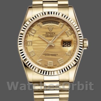 Unisex's Rolex Day-Date 36mm Unisex-118238-Arabic Numeral Wave-Champagne Dial-Yellow Gold Champagne
