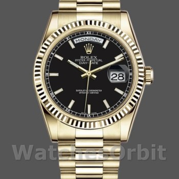 Unisex's Rolex Day-Date 36mm Men's-118238-Black Dial-Stainless Steel Black