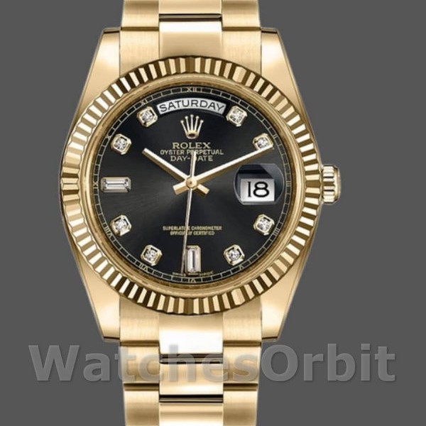 Mens Rolex Day-Date 36mm Mens-118238-Black Diamond Dial Black Replica Image