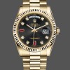 Unisexs Rolex Day-Date 36mm Mens-118238-Black Diamond Dial-Fluted Bezel Black Replica Image
