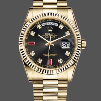 Unisex's Rolex Day-Date 36mm Men's-118238-Black Diamond Dial-Fluted Bezel Black