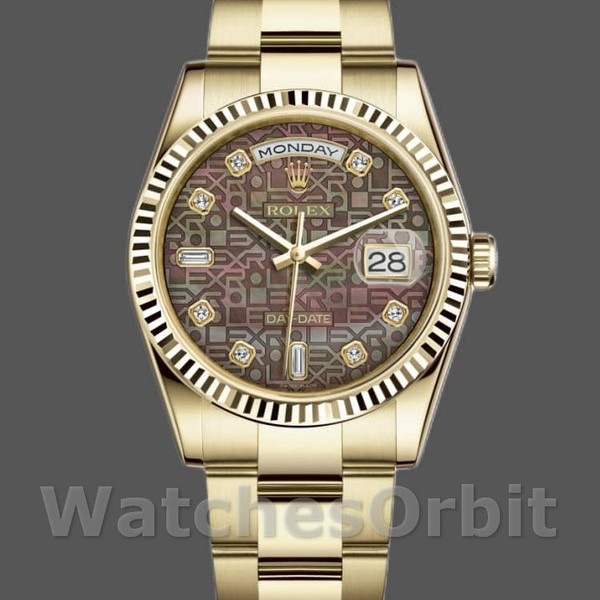 Unisexs Rolex Day-Date 36mm Unisex-118238-Black MOP-Diamond Dial MOP Replica Image