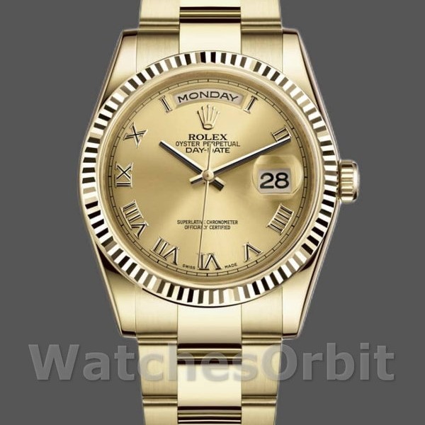 Unisexs Rolex Day-Date 36mm Unisex-118238-Champagne Dial-Yellow Gold Champagne Replica Image