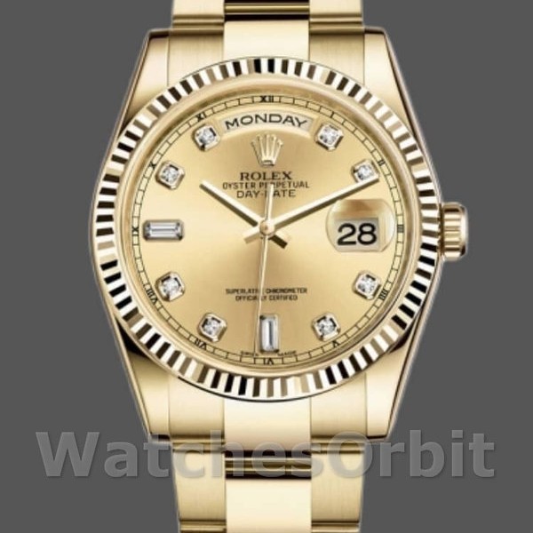 Unisexs Rolex Day-Date 36mm Unisex-118238-Champagne-Diamond Dial Champagne Replica Image