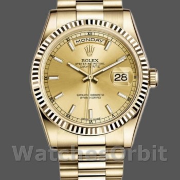 Unisex's Rolex Day-Date 36mm Unisex-118238-Fluted Bezel-Champagne Dial Champagne
