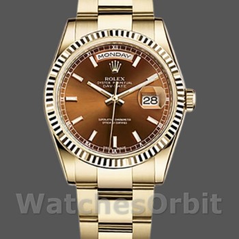 Unisex's Rolex Day-Date 36mm Unisex-118238-Index Cognac Dial-Fluted Bezel <span style=