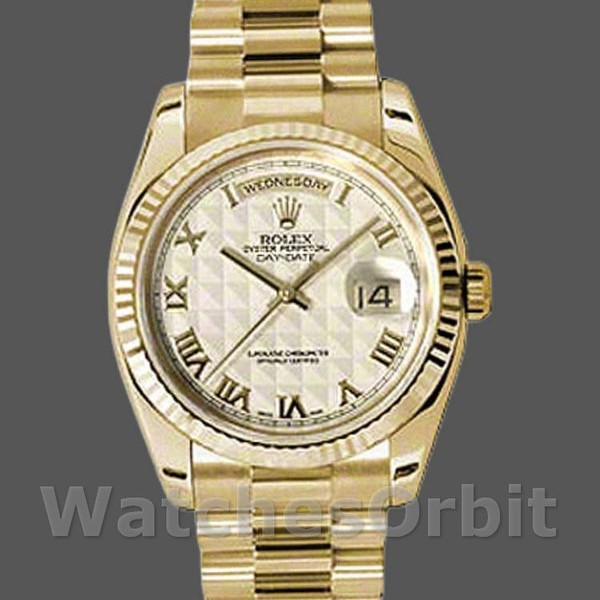 Unisexs Rolex Day-Date 36mm Unisex-118238-Ivory Dial-Fluted Bezel Ivory Replica Image