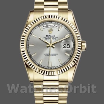 Unisex's Rolex Day-Date 36mm Unisex-118238-Silver Dial-Fluted Bezel Silver