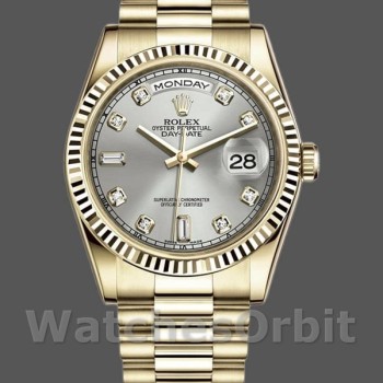 Unisex's Rolex Day-Date 36mm Unisex-118238-Silver Diamond Dial Silver