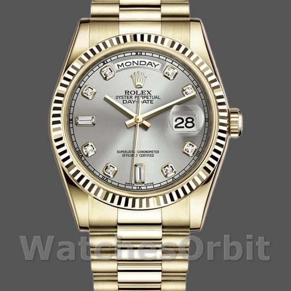 Unisexs Rolex Day-Date 36mm Unisex-118238-Silver Diamond Dial Silver Replica Image