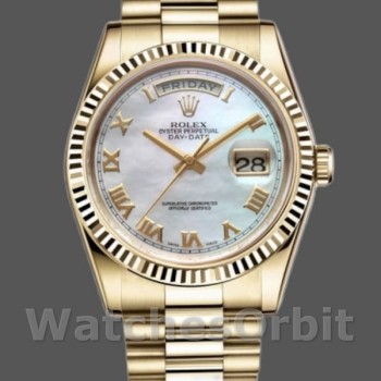 Unisex's Rolex Day-Date 36mm Unisex-118238-White Mother of Pearl-Roman Dial MOP