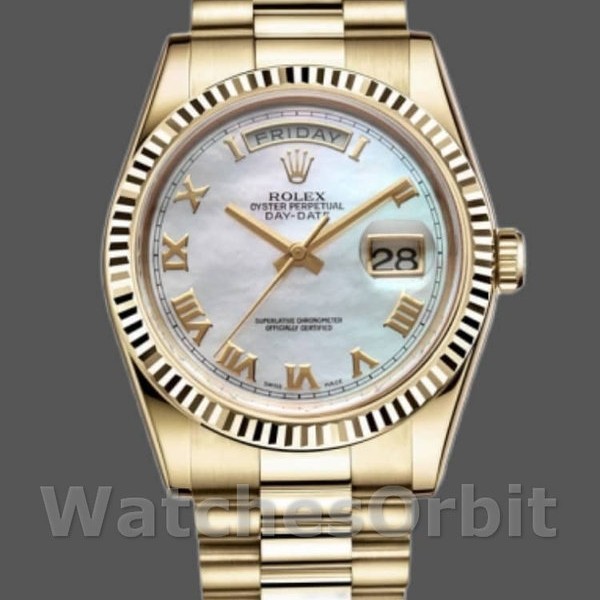 Unisexs Rolex Day-Date 36mm Unisex-118238-White Mother of Pearl-Roman Dial MOP Replica Image