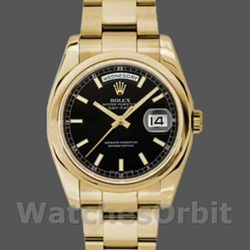 Men's Rolex Day-Date 36mm Men's-118238-Yellow Gold-Black Dial-Stainless Steel Black