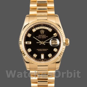 Men's Rolex Day-Date 36mm Men's-118238-Yellow Gold-Black Diamond Dial Black