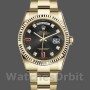Men's Rolex Day-Date 36mm Men's-118238-Yellow Gold-Black Diamond Dial-Fluted Bezel Black