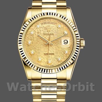 Unisex's Rolex Day-Date 36mm Unisex-118238-Yellow Gold-Champagne Jubilee Diamond Dial Champagne