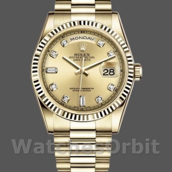 Unisex's Rolex Day-Date 36mm Unisex-118238-Yellow Gold-Diamond Champagne Dial Champagne