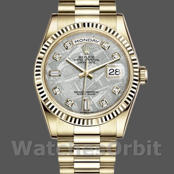 Unisexs Rolex Day-Date 36mm Unisex-118238-Yellow Gold-Diamond Meteorite Dial Meteorite<br /> Replica Image