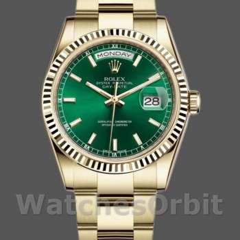 Unisex's Rolex Day-Date 36mm Unisex-118238-Yellow Gold-Green Dial Green