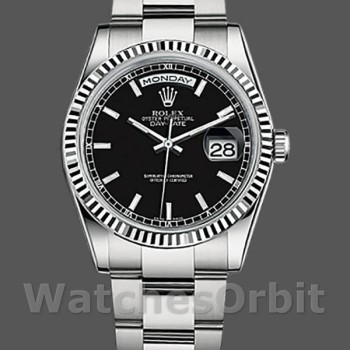 Unisex's Rolex Day-Date 36mm Unisex-118239-Black Dial-Fluted Bezel Black
