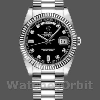 Unisex's Rolex Day-Date 36mm Unisex-118239-Black Diamonds Dial-Fluted Bezel Black