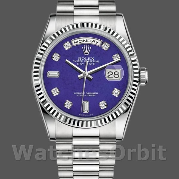 Unisexs Rolex Day-Date 36mm Unisex-118239-Diamond-Lapis Lazuli Blue Dial Blue Replica Image
