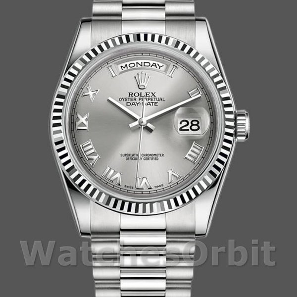 Unisexs Rolex Day-Date 36mm Unisex-118239-Rhodium Roman Dial-White Gold Rhodium Replica Image
