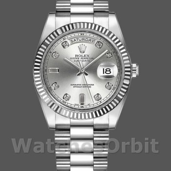 Unisex's Rolex Day-Date 36mm Unisex-118239-Silver Diamond Dial Silver