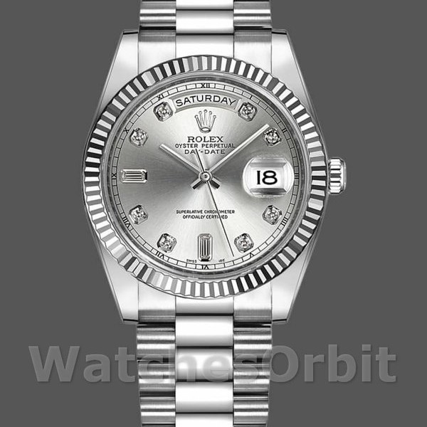 Unisexs Rolex Day-Date 36mm Unisex-118239-Silver Diamond Dial Silver Replica Image