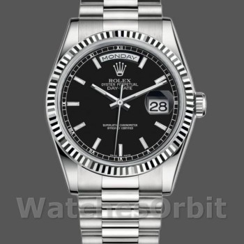 Unisex's Rolex Day-Date 36mm Unisex-118239-White Gold-Black Dial-Fluted Bezel Black